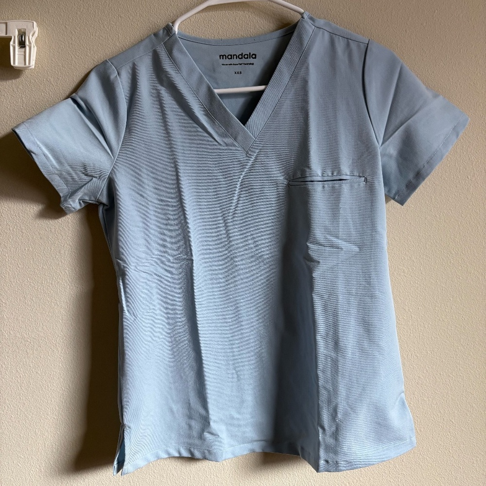 Mandala Powder Blue Scrub Top XXS
